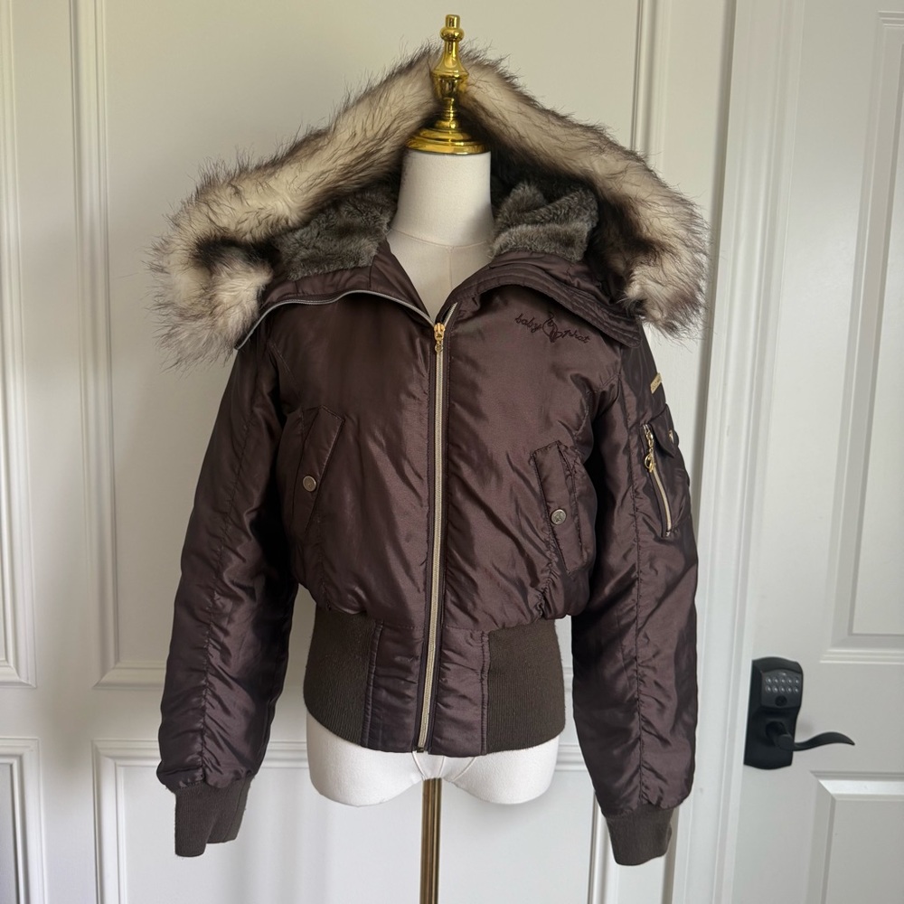 Vintage Baby Phat Brown Puffer Jacket with Faux Fur Hood
